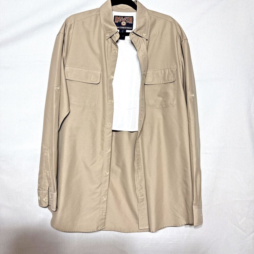 Duluth Trading Vented Men's Beige Poly Pocket Roll Tab Long Sleeve - LT Tall
